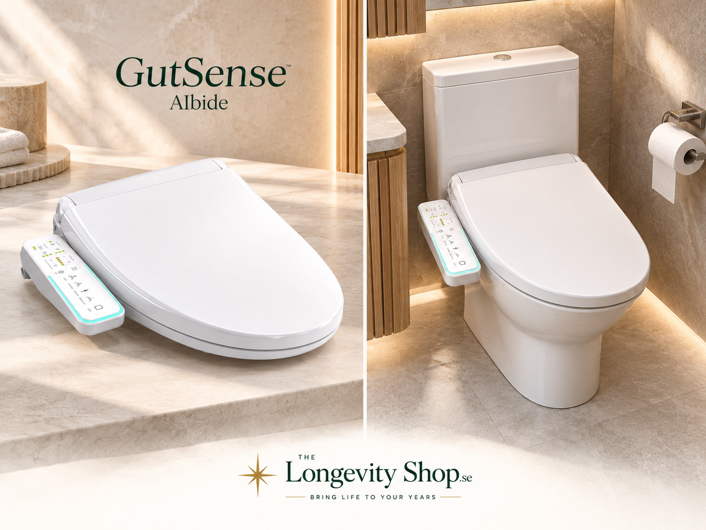 GutSense AI BIDET seat and installed toilet in a bright bathroom
